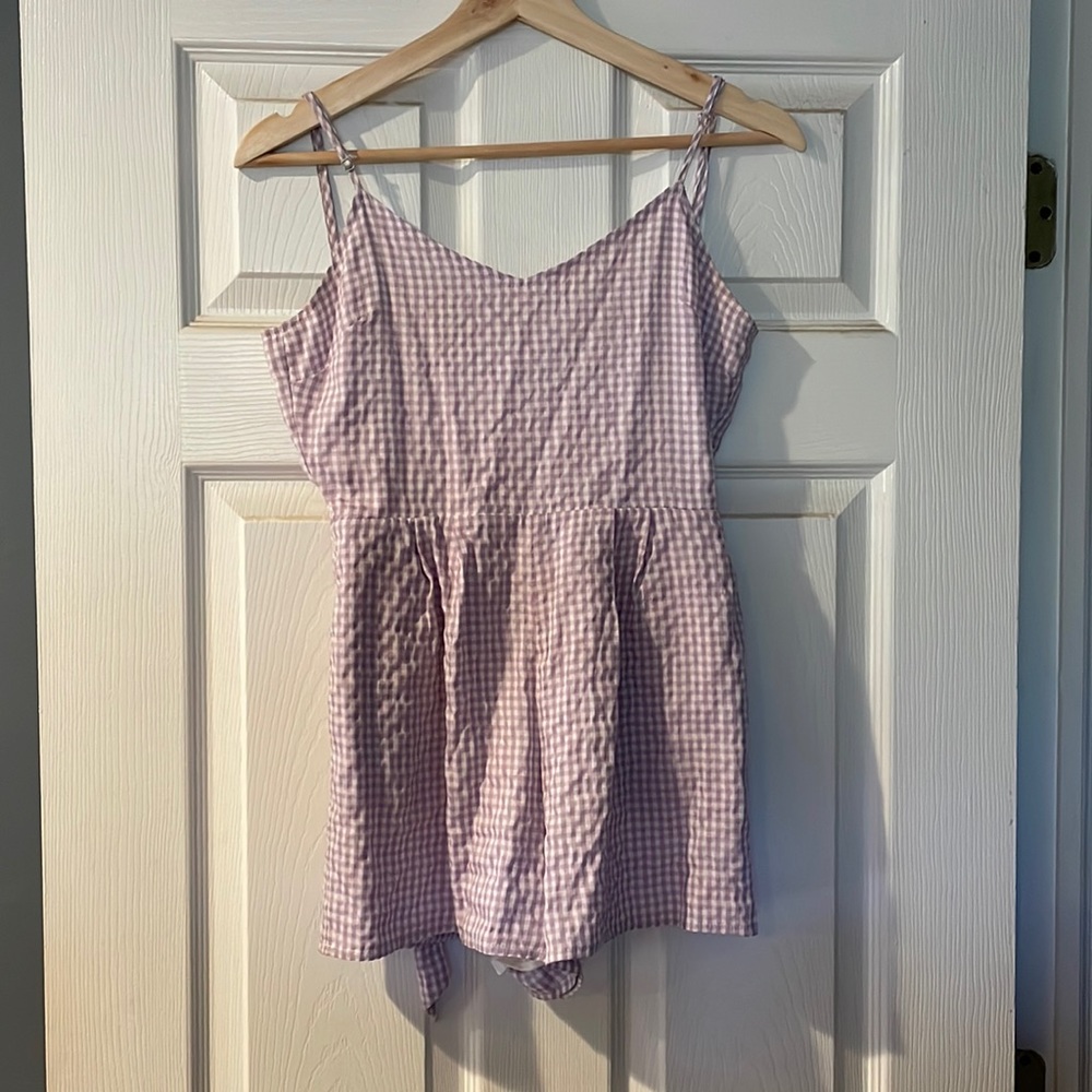 Sky and sparrow purple gingham romper
